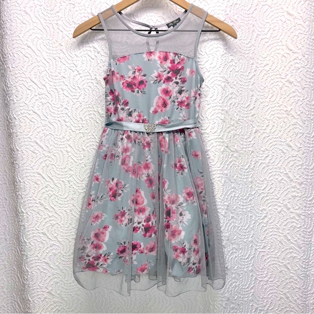 Lily Rose Girls Floral Sparkle Tulle Special Occasion Party Dress Size 10